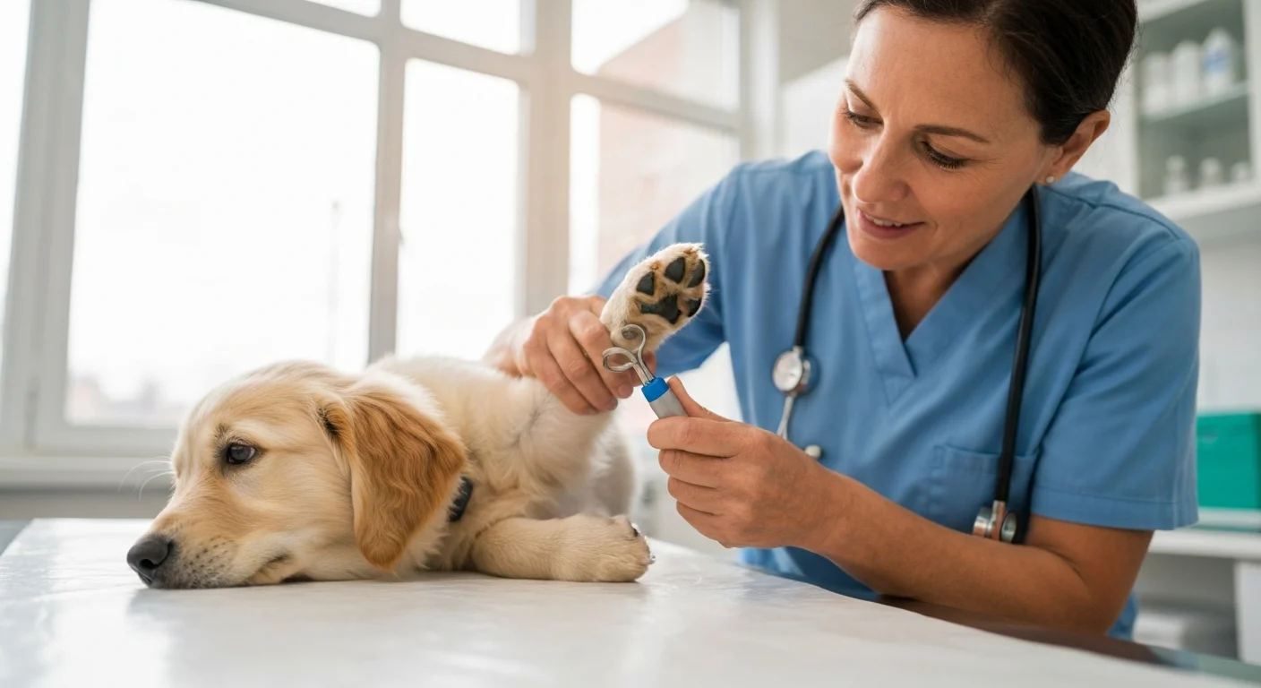 Puppy receiving careful orthopedic examination for elbow joint development assessment