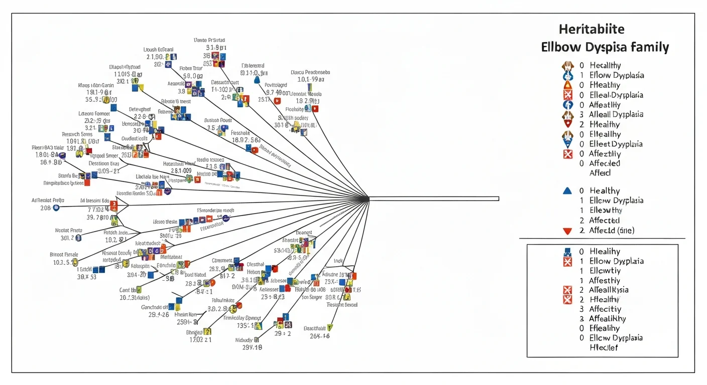 Pedigree chart with health test results showing heritability pattern of elbow dysplasia