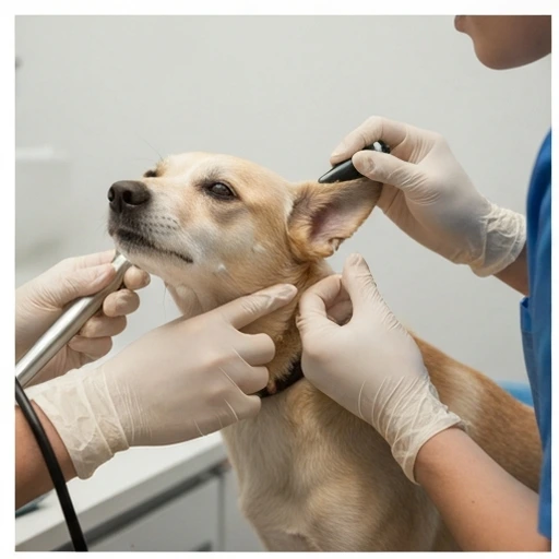Dog receiving a health checkup